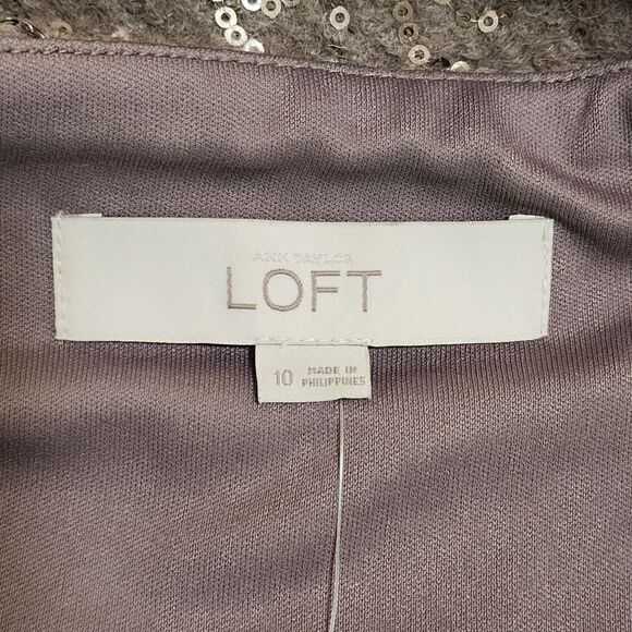 NWT Ann Taylor LOFT Women Wool-Blend Sequin Sleeveless Shift Dress Beige Size10 - Picture 5 of 9